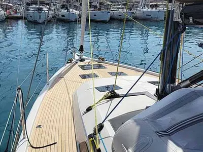 Deck of Makani, a Dufour 41 Performance sailboat at Grad Trogir, Croatia
