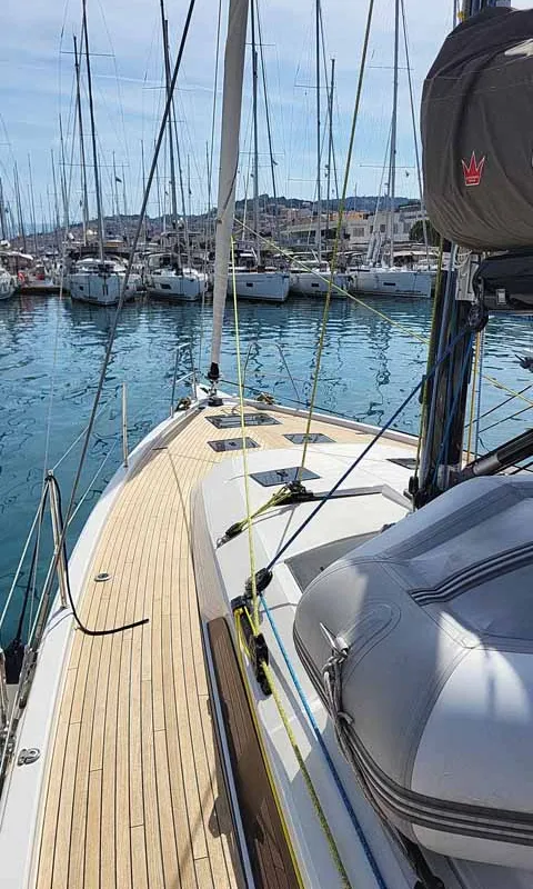 Deck of Makani, a Dufour 41 Performance sailboat at Grad Trogir, Croatia