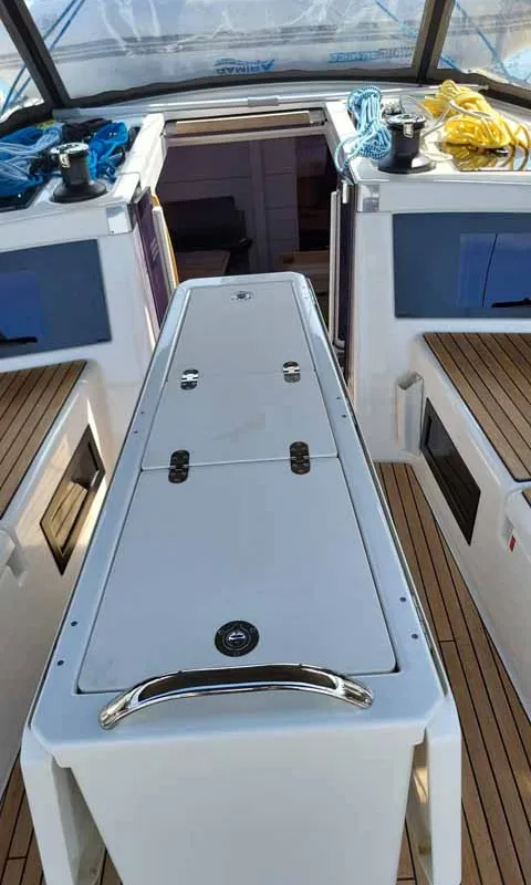 Deck of Makani, a Dufour 41 Performance sailboat at Grad Trogir, Croatia