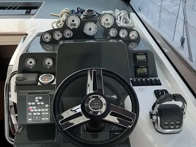 Cockpit of Coco, a Bavaria Sport 36 HT motorboat at Yerseke, Netherlands