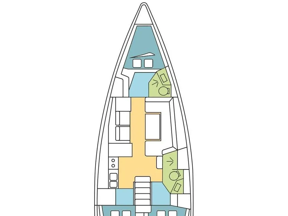 Floor plan of Vittoria, a Beneteau Oceanis 41 sailboat at La Spezia, Italy