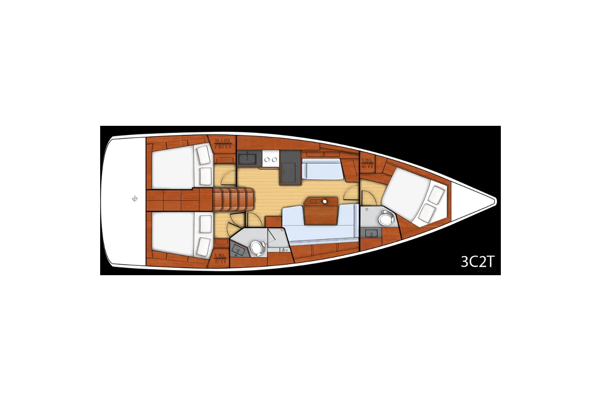 Floor plan of Vittoria, a Beneteau Oceanis 41 sailboat at La Spezia, Italy
