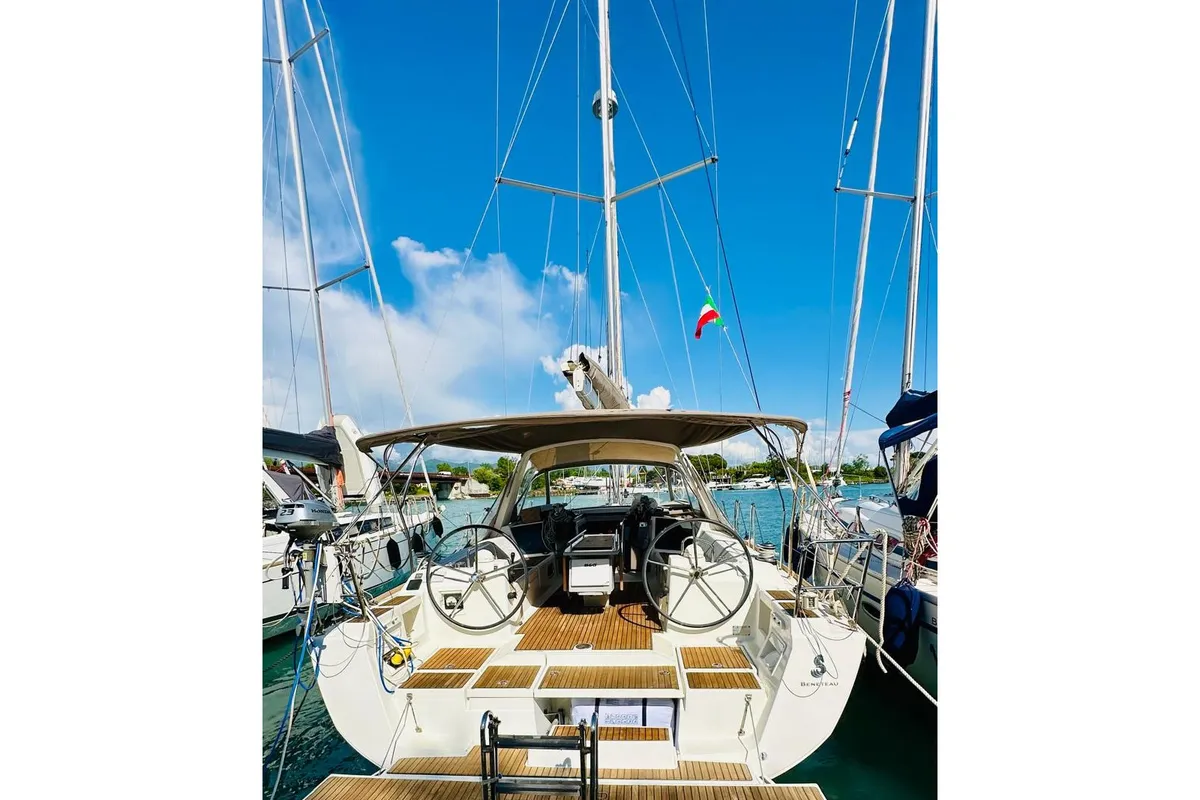 Cockpit of Vittoria, a Beneteau Oceanis 41 sailboat at La Spezia, Italy