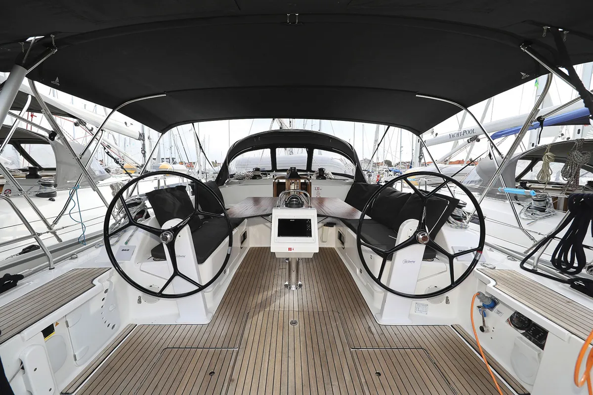 Cockpit of Rubin, a Bavaria Cruiser 46 sailboat at Grad Biograd na Moru, Croatia