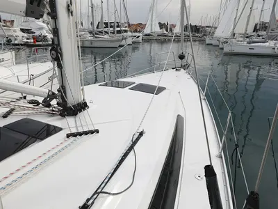 Deck of Rubin, a Bavaria Cruiser 46 sailboat at Grad Biograd na Moru, Croatia