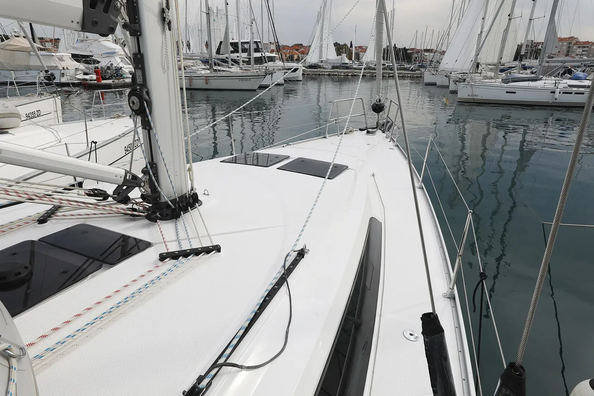 Deck of Rubin, a Bavaria Cruiser 46 sailboat at Grad Biograd na Moru, Croatia