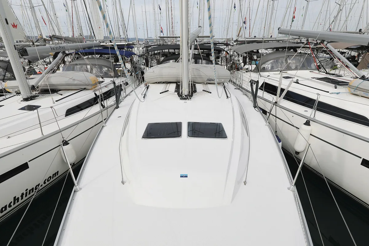 Deck of Rubin, a Bavaria Cruiser 46 sailboat at Grad Biograd na Moru, Croatia