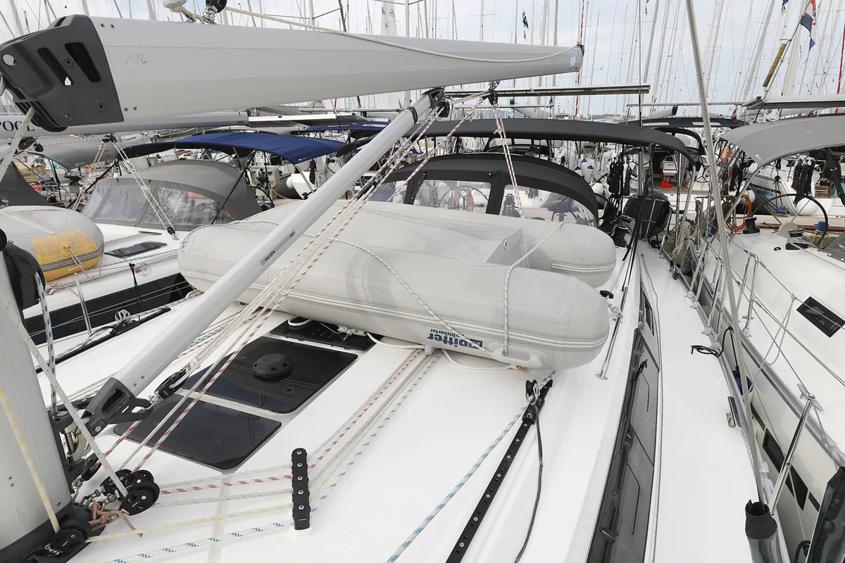Deck of Rubin, a Bavaria Cruiser 46 sailboat at Grad Biograd na Moru, Croatia
