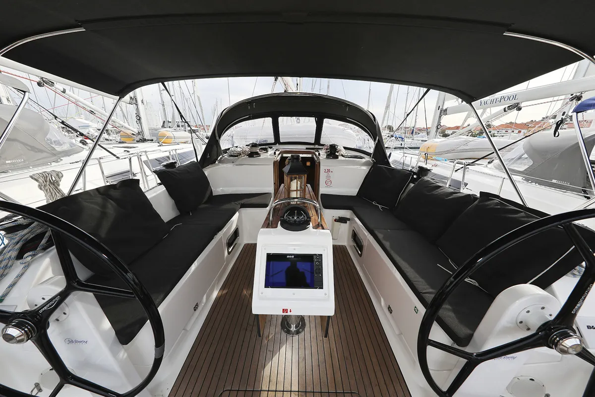 Deck of Rubin, a Bavaria Cruiser 46 sailboat at Grad Biograd na Moru, Croatia