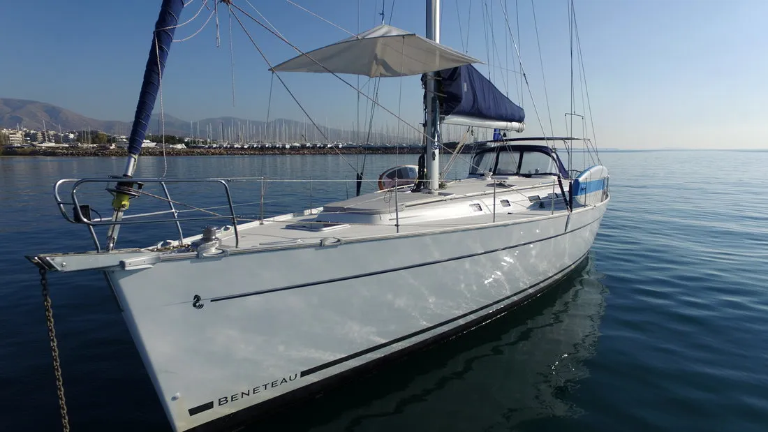Exterior view of Lucky Dice, a Beneteau Cyclades 50.5 sailboat at Athens, Greece