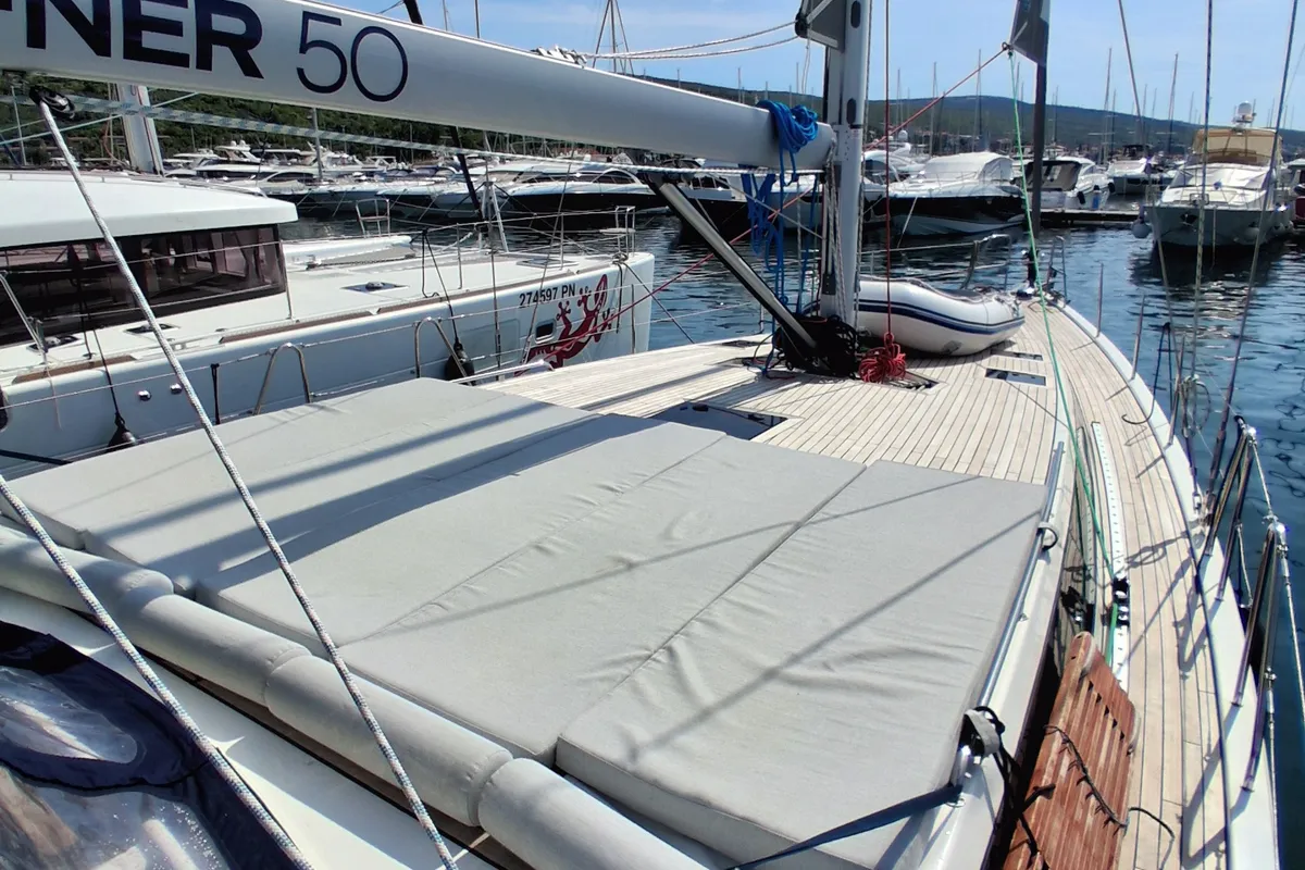 Exterior view of Mila D&D Kufner 50 I., a D&D Kufner 50 sailboat at Trogir, Croatia