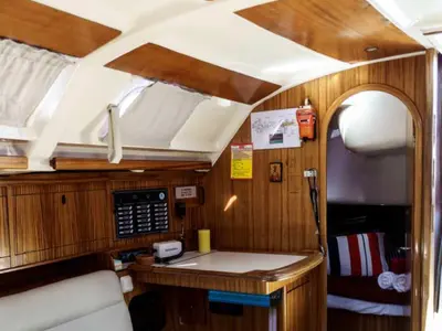 Cockpit of ANDROMEDA, a Dufour Gib Sea 43 sailboat at Preveza, Greece