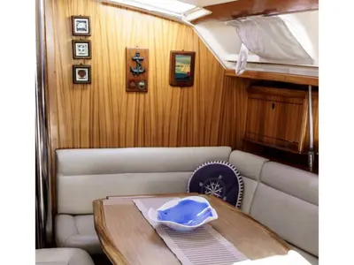 Salon of ANDROMEDA, a Dufour Gib Sea 43 sailboat at Preveza, Greece