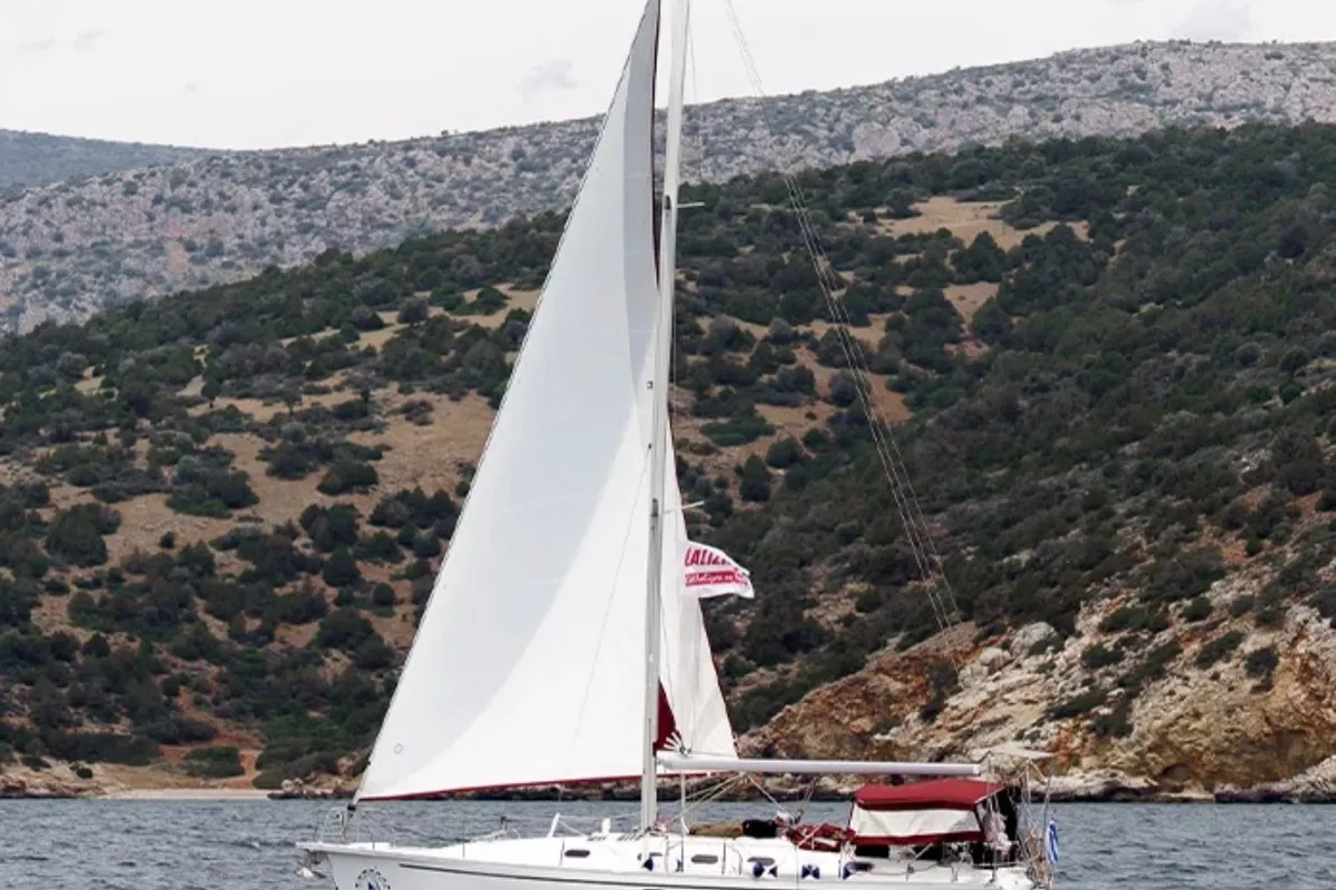 Exterior view of ANDROMEDA, a Dufour Gib Sea 43 sailboat at Preveza, Greece