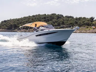 Exterior view of 275321ML, a Atlantic Marine Sun Cruiser 730 motorboat at Mali Lošinj, Croatia