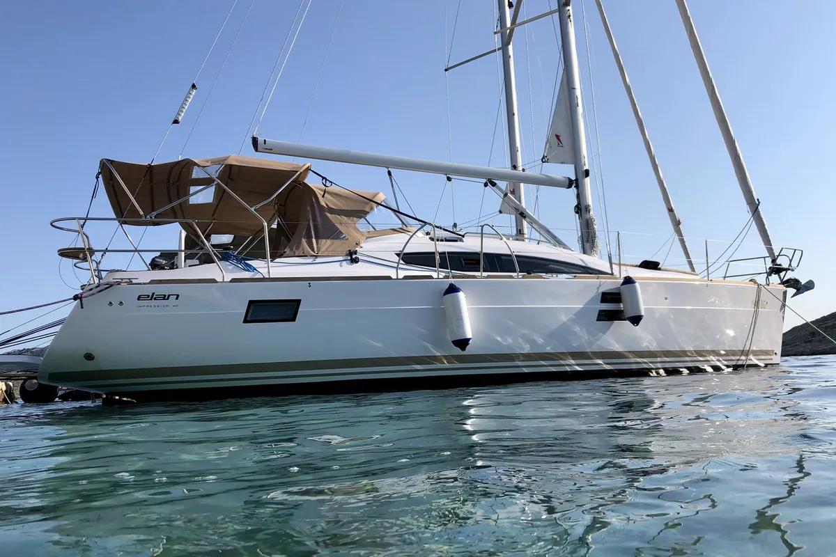 Exterior view of Pasithea, a Elan Impression 40 sailboat at Primošten, Croatia