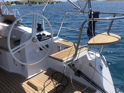 Cockpit of Pasithea, a Elan Impression 40 sailboat at Primošten, Croatia