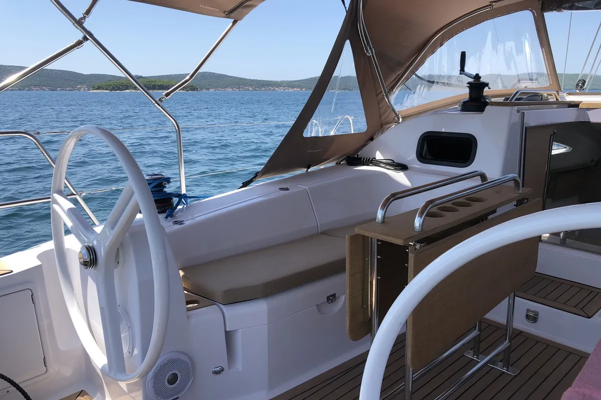 Cockpit of Pasithea, a Elan Impression 40 sailboat at Primošten, Croatia
