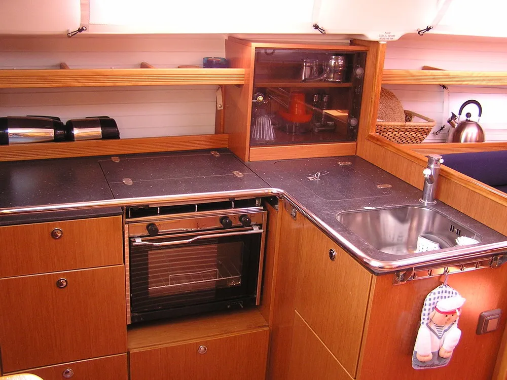 Galley of Alba, a Bavaria 35 Cruiser sailboat at Municipal Unit of Lefkada, Greece