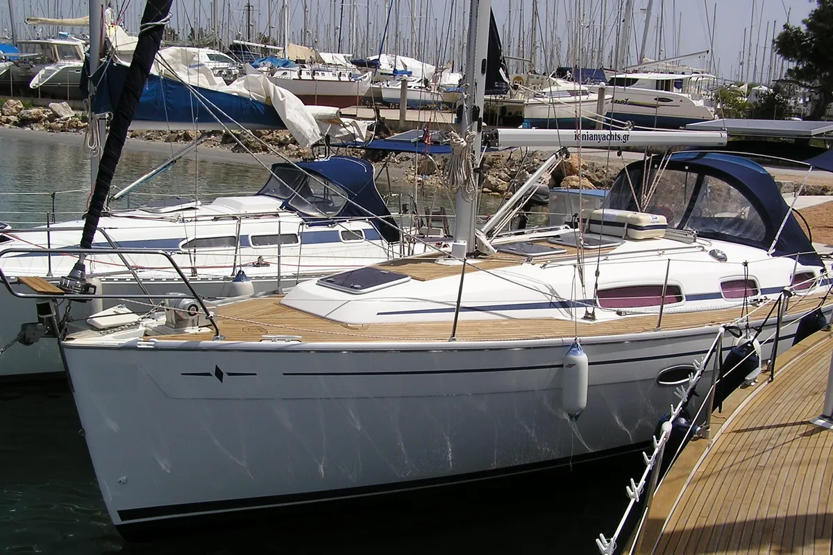 Exterior view of Alba, a Bavaria 35 Cruiser sailboat at Municipal Unit of Lefkada, Greece