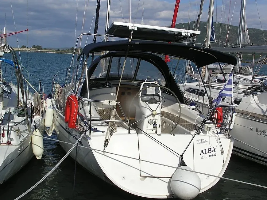 Exterior view of Alba, a Bavaria 35 Cruiser sailboat at Municipal Unit of Lefkada, Greece