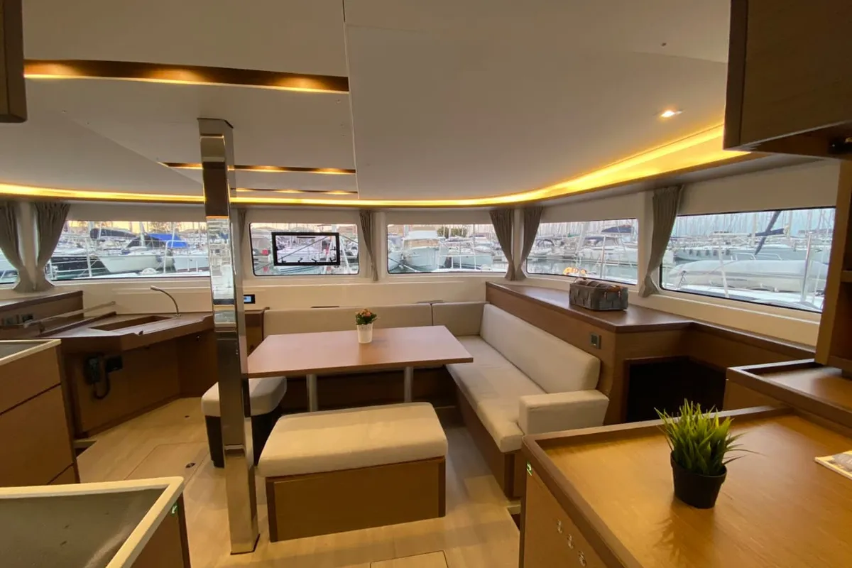 Salon of Alter Ego, a Lagoon 46 catamaran at Municipal Unit of Lefkada, Greece