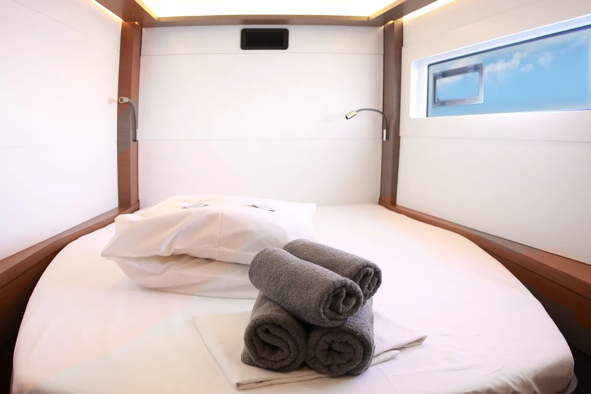 Cabin on Barchetta V, a Lagoon 46 catamaran at Preveza, Greece