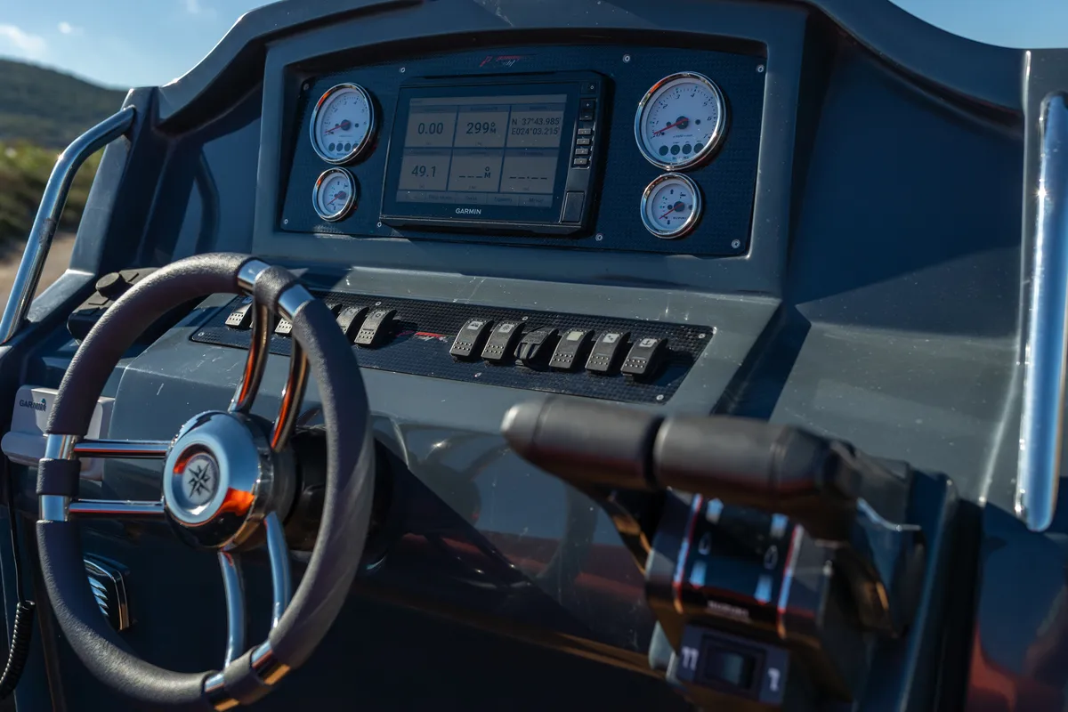 Cockpit of Viviana, a Gulet Panamera PY90 motorboat at Lavreotiki, Greece