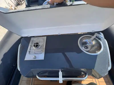 Deck of Viviana, a Gulet Panamera PY90 motorboat at Lavreotiki, Greece
