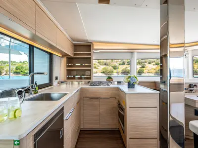 Galley of BALLO, a Lagoon 46 catamaran at Kontokali, Greece