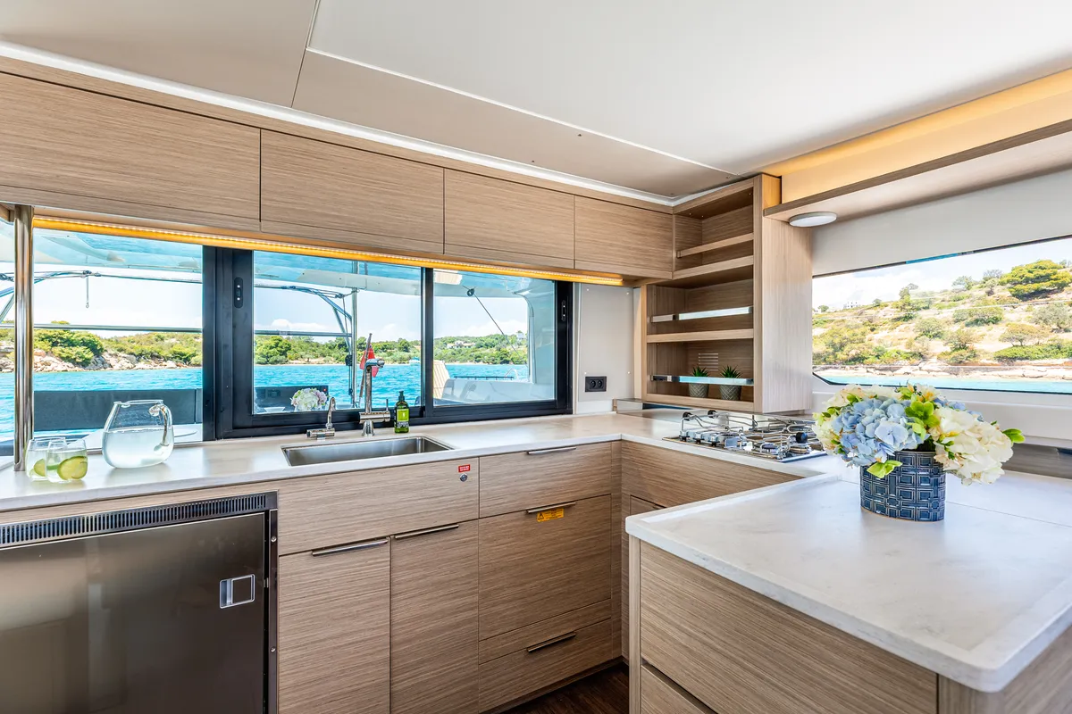 Galley of BALLO, a Lagoon 46 catamaran at Kontokali, Greece
