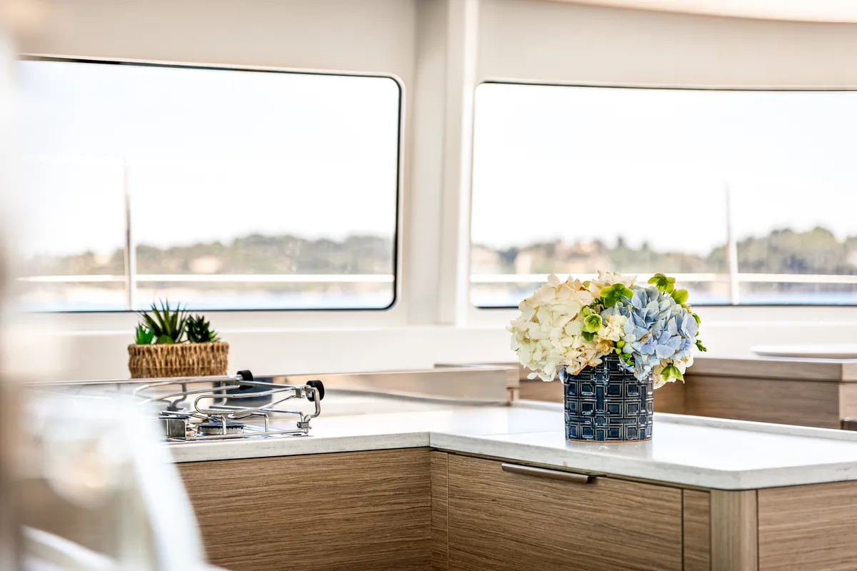 Galley of BALLO, a Lagoon 46 catamaran at Kontokali, Greece