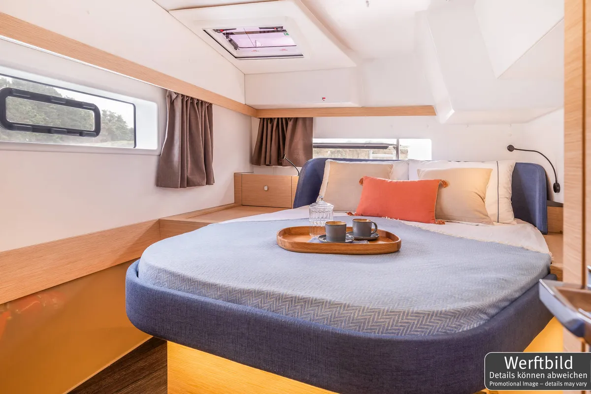 Cabin on Gin Mar, a Fountaine Pajot FP 41 Maesto 3 catamaran at Palma de Mallorca, Spain