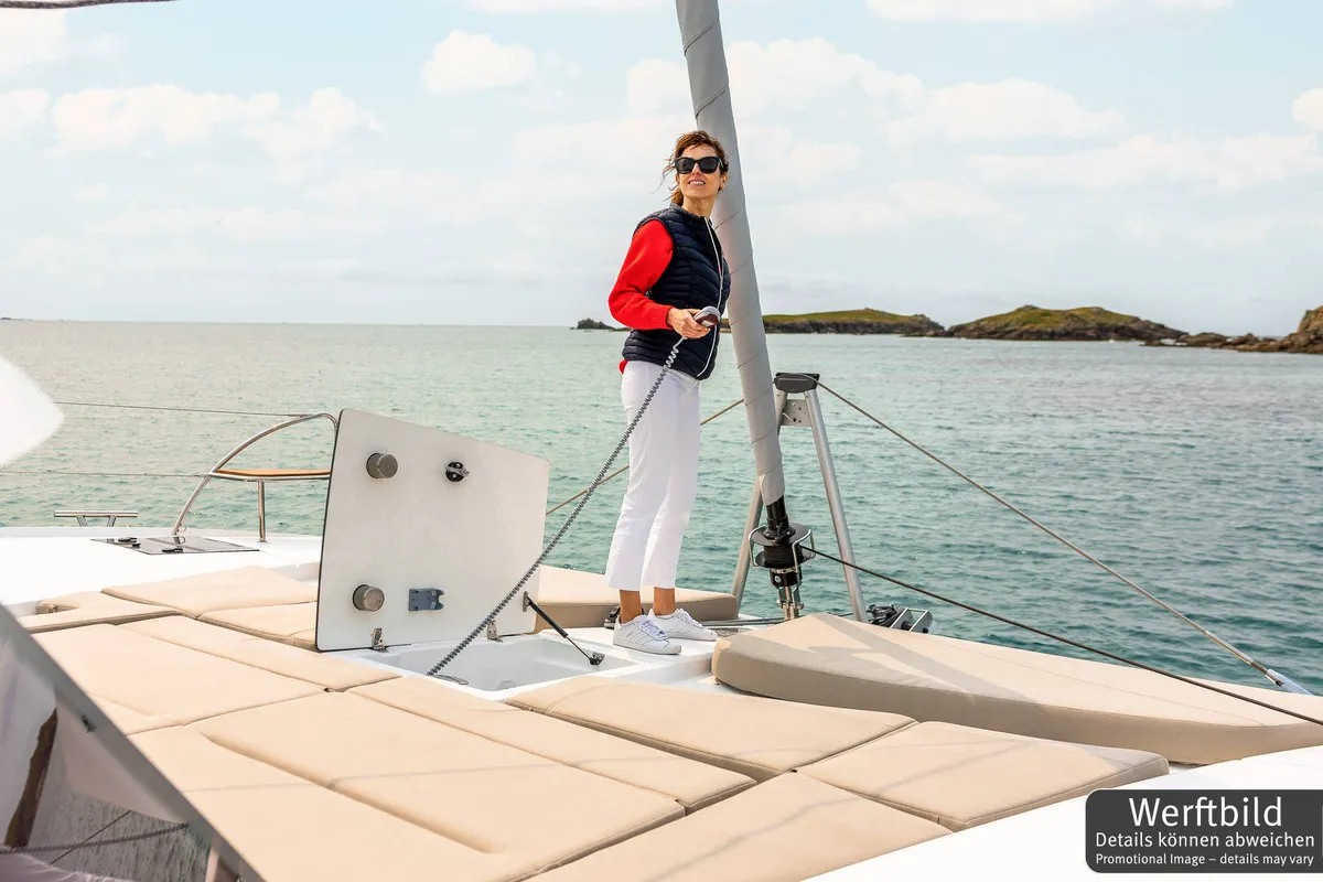 Deck of Gin Mar, a Fountaine Pajot FP 41 Maesto 3 catamaran at Palma de Mallorca, Spain