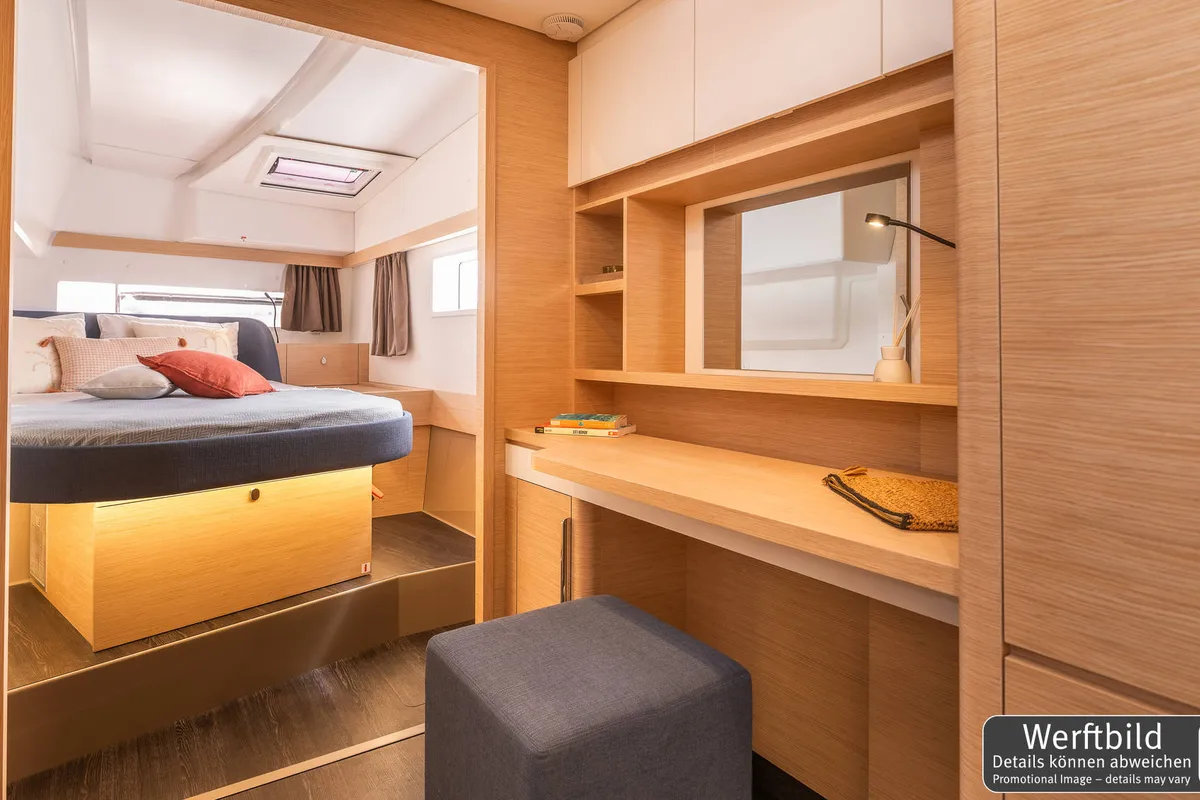 Cabin on Gin Mar, a Fountaine Pajot FP 41 Maesto 3 catamaran at Palma de Mallorca, Spain