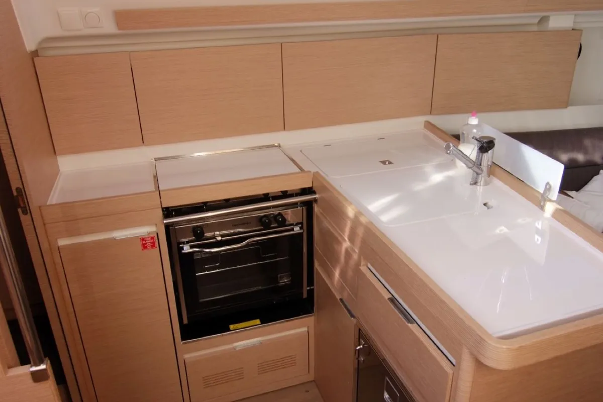 Galley of Arashi, a Elan Impression 35 sailboat at Punat, Croatia