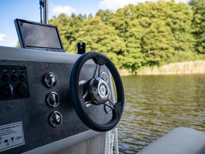 Cockpit of Liberty, a Woma D13 motorboat at Fürstenberg (Havel), Germany