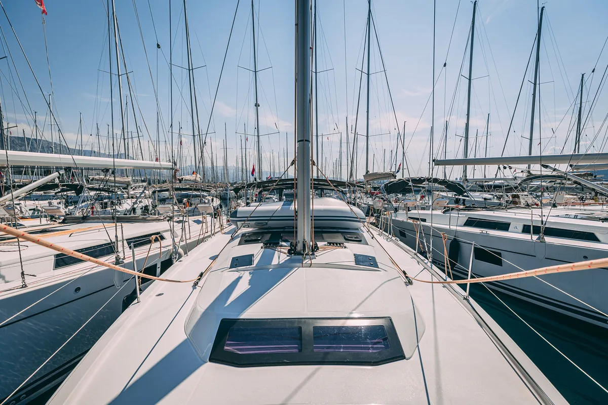 Exterior view of Angelique, a Dufour 470 sailboat at Kaštela, Croatia