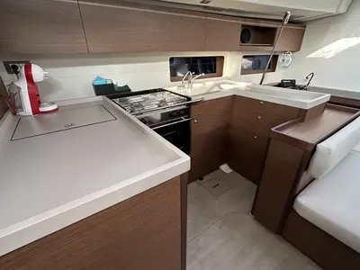 Galley of Flipper, a Beneteau Oceanis 51.1 sailboat at Palma de Mallorca, Spain