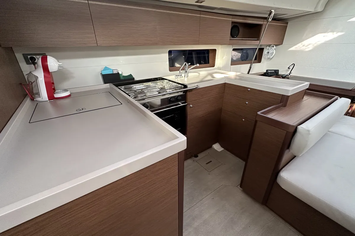 Galley of Flipper, a Beneteau Oceanis 51.1 sailboat at Palma de Mallorca, Spain
