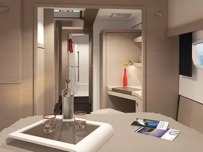 Cabin on Angelica, a Fountaine Pajot Isla 40 catamaran at Athens, Greece