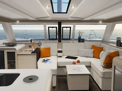 Salon of Angelica, a Fountaine Pajot Isla 40 catamaran at Athens, Greece