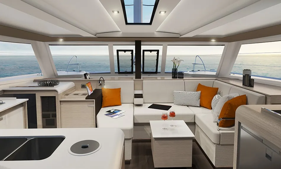 Salon of Angelica, a Fountaine Pajot Isla 40 catamaran at Athens, Greece