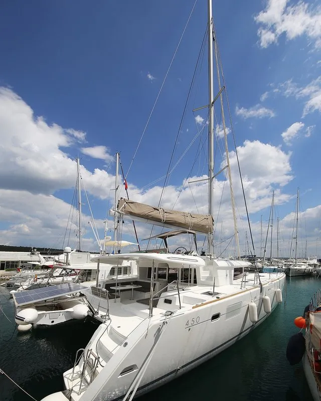 Exterior view of Ladies And Gentlemen, a Lagoon 450 catamaran at Općina Sukošan, Croatia