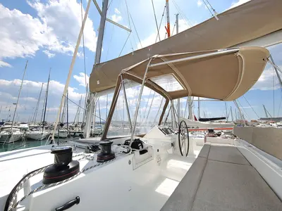 Cockpit of Ladies And Gentlemen, a Lagoon 450 catamaran at Općina Sukošan, Croatia
