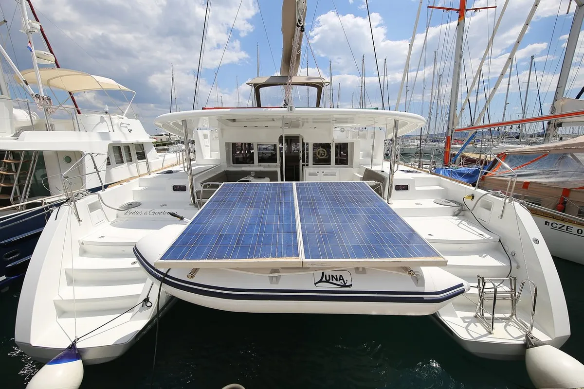 Exterior view of Ladies And Gentlemen, a Lagoon 450 catamaran at Općina Sukošan, Croatia