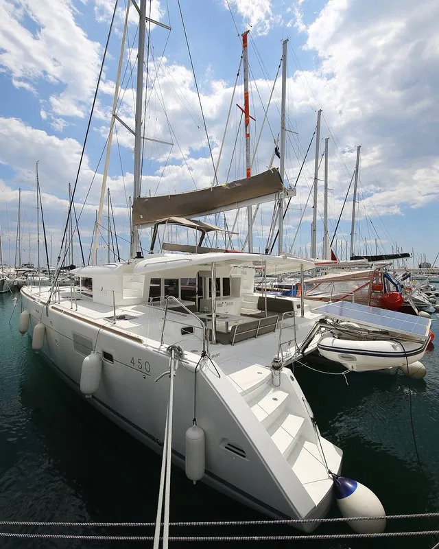 Exterior view of Ladies And Gentlemen, a Lagoon 450 catamaran at Općina Sukošan, Croatia