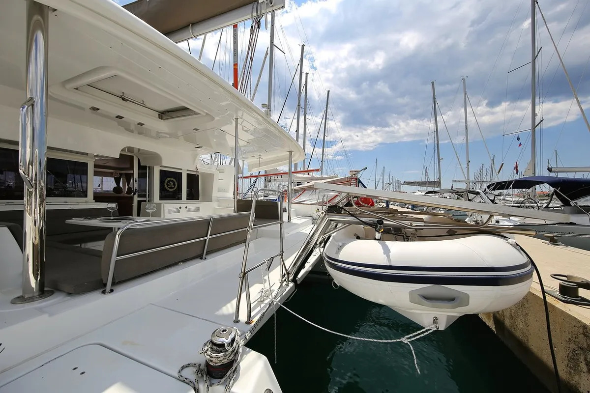 Exterior view of Ladies And Gentlemen, a Lagoon 450 catamaran at Općina Sukošan, Croatia
