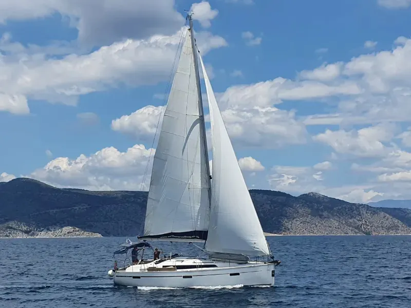 Exterior view of Eugenia, a Bavaria 37 sailboat at Pylaros, Greece