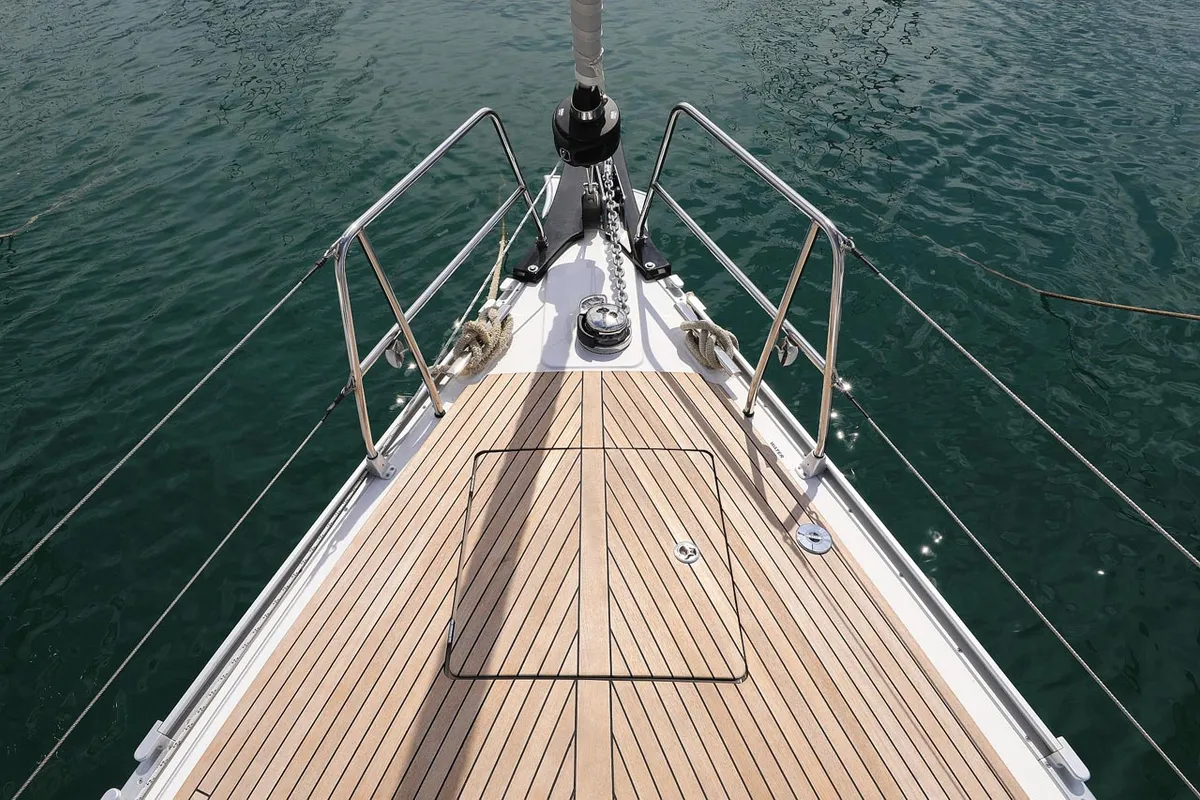 Deck of Aiolos I, a Bavaria Cruiser 46 sailboat at Grad Biograd na Moru, Croatia